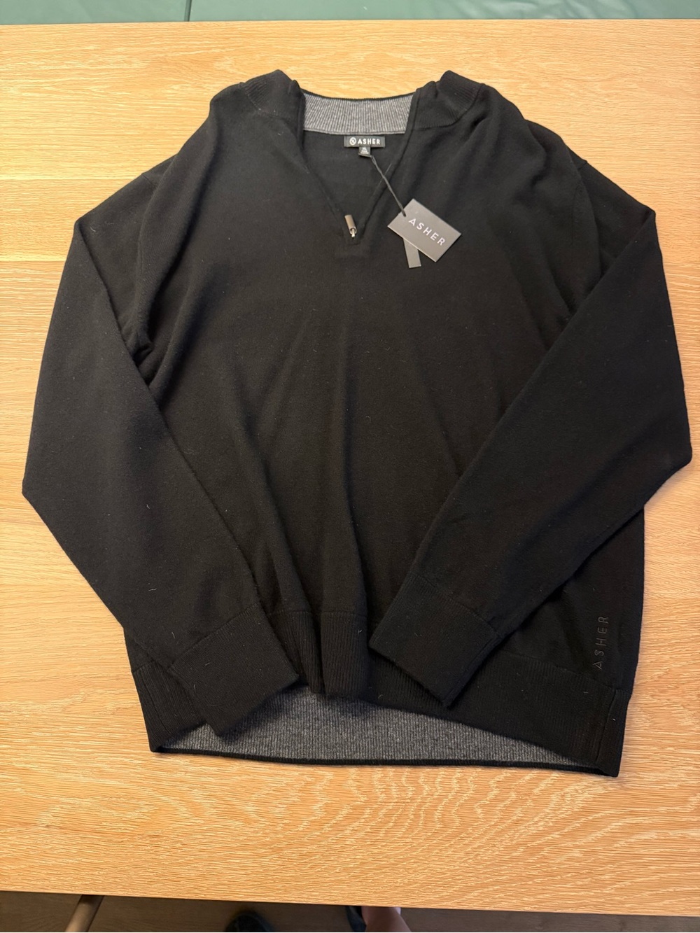 Asher Men’s Black Cashmere/Wool Zip Down Sweater - Brand new with tags.